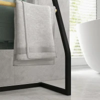 HOMCOM Toallero de Pie con 4 Barras de Bambú y Acero para Baño Lavadero 40,5x28x98 cm Negro y Natural(m-8)