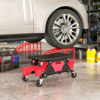 HOMCOM Werkplaatskruk met Afneembare Zitting en Wielen, Opbergruimte, 33cm Hoog, Tot 135 kg, Rood(m-8)