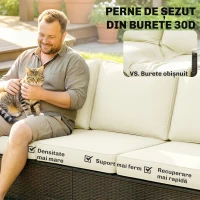 Outsunny Canapea de Grădină cu 3 Locuri din Ratan și Perne, Maro și Crem(m-5)