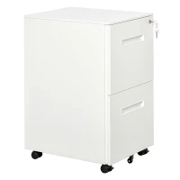 Vinsetto Cassettiera Ufficio con Ruote, Schedario Portadocumenti a 2 Cassetti con Serratura e 2 Chiavi in Acciaio, 39x48x67cm, Bianco(m-11)