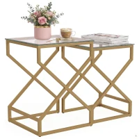 HOMCOM Nest of Tables, Side Table Set of 2 with Transparent Top, Coffee Table Set with Tempered Glass Top, Transparent(m-15)