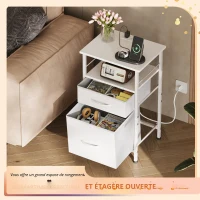 Table de chevet avec fonction de charge, grand espace de rangement, convient pour chambre à coucher, salon et bureau, 39,8x29,8x64,2 cm, Blanc(m-5)