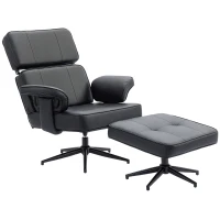 HOMCOM Verstelbare ligfauteuil met voetkruk, kunstleren bekleding, in hoogte verstelbare hoofdsteun, metalen basis, zwart(m-10)