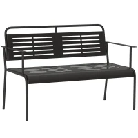 Outsunny 2-Persoons Weerbestendige Tuinbank, Waterbestendige Tuinmeubels met Rug- & Armleuningen 121 x 64 x 84cm, Zwart(m-11)