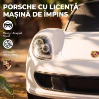 AIYAPLAY Mașinuță de Împins pentru Copii cu Licență Porsche, Claxon, Faruri și Sunet de Pornire, PP, Alb(m-4)