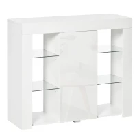HOMCOM Aparador Moderno con Luces LED Mueble Buffet con 1 Puerta de Alto Brillo Cierre a Presión Estantes Ajustables y Control Remoto 97x35x83 cm Blanco(m-12)