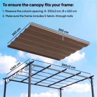 Outsunny Retractable Pergola Cover, 3.5 x 2.6 m Replacement Canopy Fabric for 4 x 3 m Frame, Roof Top Only, Brown(m-4)