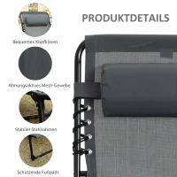 Outsunny Ligstoel, Opvouwbare Ligstoel met Nekkussen, Stalen Frame, Netstof Bekleding, 120 kg Draagvermogen, Grijs(m-5)