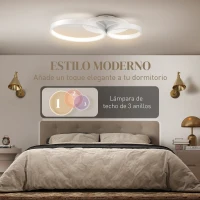HOMCOM Lámpara de Techo LED 40W 3000 K/4000 K/6500 K para Dormitorio Salón Cocina Comedor Blanco(m-5)