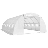 Outsunny Invernadero de Túnel con 2 Varillas de Soporte 2 Puertas Enrollables y Ventanas de Malla Cubierta de PE Anti-UV Blanco(m-1)