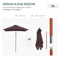 Outsunny Ombrellone Rettangolare Inclinabile 2x1.5 m con 6 Stecche e Apertura a Corda, in Bambù e Poliestere Caffè(m-7)