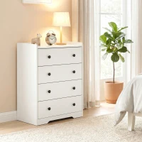 HOMCOM 4 Drawer Chest of Drawers, Modern Dresser for Bedroom, Storage Cabinet for Living Room Entryway, White Wood Effect(m-2)