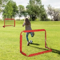 HOMCOM Mini Porterías de Fútbol Plegables Set de 2 Porterías de Exterior para Niños y Adultos 90x36x60 cm Rojo(m-10)