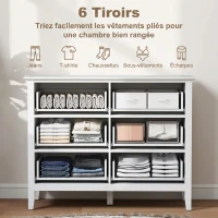 HOMCOM Commode à 6 Tiroirs, Meuble de Rangement, Chiffonnier avec Façades Rainurées, 100 x 40 x 78 cm, Blanc(m-4)