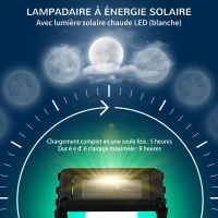 Outsunny Lampadaire d'extérieur solaire en résine tressée luminaire LED de jardin en acier marche/arrêt automatique(m-5)