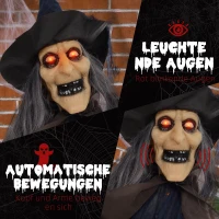 HOMCOM Grote Halloween Heks Lichtgevend Beweegbare Decoratie met Bezem Zwart(m-5)