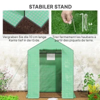 Outsunny Kas met Schappen, Mini-Kas, UV-bestendig, Netramen, Ritssluitingdeur, 143L x 74B x 190H cm, Groen(m-7)