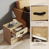 HOMCOM Pack de 2 Mesitas de Noche con Cajón y Compartimento Abierto para Salón 39x28x41 cm Natural(m-7)