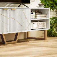 HOMCOM Marble Effect TV Unit, Modern TV Stand Cabinet for up to 70" TVs, with Shelves and Storage Cupboard, Fluted Door, Extra Centre Leg, Cable Management for Living Room, White(m-9)