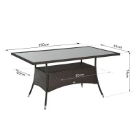 Outsunny Polyrotan tuintafel glazen tafel eettafel tuinmeubelen tafel metaal 150 x 85 x 74 cm(m-3)