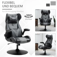 Vinsetto Gamingstoel, hoogteverstelbaar & draaibaar, Kunstlederen bekleding, opklapbare armleuningen, Zwart+Grijs(m-7)