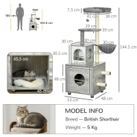 PawHut Enclosed Cat Litter Box with Cat House, Cat Bed, Scratching Posts, Platforms, for Indoor Cats - Grey(m-3)