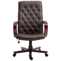 Vinsetto High Back Executive Office Chair Swivel Computer Desk Armchair Tilting Seat Height Adjustable Ergonomic Bonded Leather Wooden Base (Brown)(m-10)