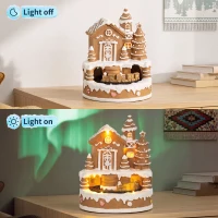 HOMCOM Christmas Gingerbread House, Lighted Musical Snow Village with Rotating Train, LEDs, Tunes, Battery Operated(m-7)
