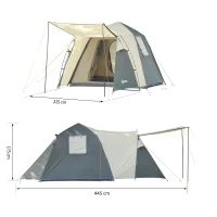 Outsunny Tente pop up montage instantané - tente de camping familiale 3-4 pers.  - 2 portes + 2 fenêtres + chambre - dim. 2,25L x 4,45l x 1,75H m fibre verre polyester oxford beige vert kaki(m-3)