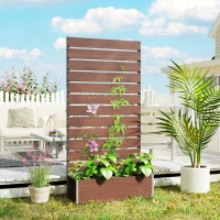 Outsunny Raised Bed for Garden, Planter with Trellis for Climbing Plants, Vines, Planter Box with Drainage Gap, Light Brown(m-2)