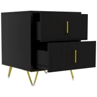 HOMCOM Table de chevet table de nuit avec 2 tiroirs style art déco - 40 x 40 x 47 cm - métal doré et noir(m-12)