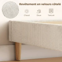 HOMCOM Cadre de Lit 160 x 200 cm avec Sommier, Lit Double Rembourré en Velours Côtelé, Espace de Rangement Au-Dessous, Crème(m-4)