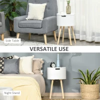 HOMCOM Modern Side Table with Hidden Storage Space, Round Night Stand with Removable Tray Wood Frame End Coffee Table for Living Room, White(m-7)