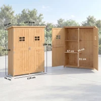 Outsunny Casetta da Giardino Legno con Porta Doppia, Mensole e Finestre, 127.5x50x164cm(m-3)
