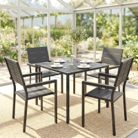 Outsunny 5 Pieces Garden Dining Set, Garden Table and Chairs Set for 4 with Square HDPE Table and Chairs with Armrests, Black(m-8)