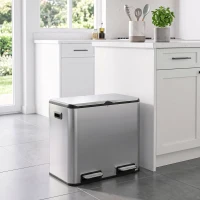 HOMCOM 2 x 20L Double Kitchen Bin, Stainless Steel Pedal Rubbish Bin with Dual Compartments, Soft Close Lids, Silver Tone(m-2)