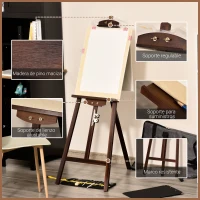 HOMCOM Caballete de Pintura de Madera con Ángulo Ajustable 75° Soporte Trípode y Pincel para Lienzos 51,5x71,5x134,5 cm Café(m-5)