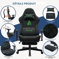 Chaise gaming ergonomique, entièrement rembourrée, respirante, anti-plis et durable, 70x70x131 cm, Noir(m-5)
