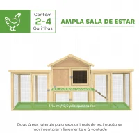 PawHut Galinheiro Grande para Exterior em Madeira 204x85x93 cm com Caixa de Ninho Cercado Bandeja Removível e Poleiro Madeira(m-4)