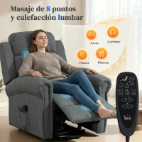 HOMCOM Sillón Relax Reclinable Eléctrico Levanta Personas con Masaje Vibratorio y Calor Control Remoto Gris(m-5)