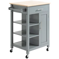 HOMCOM Compact Kitchen Trolley Utility Cart on Wheels with Open Shelf & Storage Drawer for Dining Room, Kitchen, Grey(m-10)