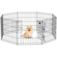 PawHut Dog Playpen, Puppy Pen, Eight-Panel Metal Fence, for Small Dogs, Indoors, Outdoors - Black(m-11)
