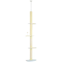 PawHut 260cm Adjustable Floor-To-Ceiling Cat Tree w/ Anti-Tipping Kit, Toy Ball(m-1)