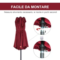 Outsunny Ombrellone da Giardino Doppio con Apertura a Manovella, in Acciaio e Poliestere, 455x265x238cm, Rosso(m-6)