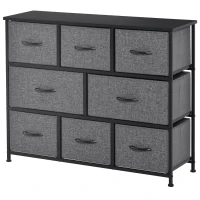 HOMCOM Ladekast met 8 Stoffen Lades, 2 Groot, 6 Klein, Metalen Frame, Kantelbeveiliging, Grijs(m-10)