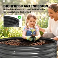 Outsunny Verhoogd Bed, Gegalvaniseerde Plantenbak met Veiligheidsrand, Plantenbox met Open Bodem, 120 x 120 x 43 cm, Donkergrijs(m-6)