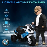 HOMCOM Moto Elettrica per Bambini 18-36 Mesi con Licenza BMW, 6V, con 3 Ruote, Fari, Musica, 2.5 km/h, Max 20kg, Blu(m-5)