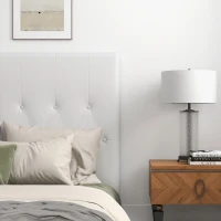 HOMCOM Testiera Letto Matrimoniale Imbottita con Design a Bottoni, in Pelle PU e MDF, 160x7x120 cm, Bianco(m-8)