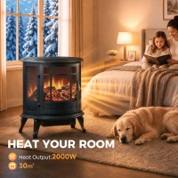 HOMCOM Electric Fireplace Stove, Freestanding Electric Fire Heater with Realistic LED Flame, 2000W, Black(m-6)