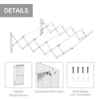 HOMCOM Uitschuifbare Wanddroger, Wandmontage Wasmolen, Opvouwbare Space-Saver voor Kleine Huishoudens, Binnen en Buiten, Metaal, Wit, 63,5 x 60 x 20 cm(m-6)